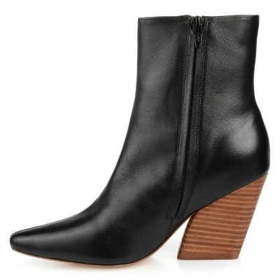 Journee Signature Womens Genuine Leather Hydra Almond Toe Stacked Ankle Booties 3 Journee Signature Womens Genuine Leather Hydra Almond Toe Stacked Ankle Booties