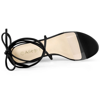 Allegra K Women's Clear Block Heels Lace Up Sandals 6 Allegra K Women's Clear Block Heels Lace Up Sandals - Image 4
