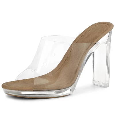 Allegra K Women's Clear Platform Block Heeled Slides Sandals 12 Allegra K Women's Clear Platform Block Heeled Slides Sandals - Image 10