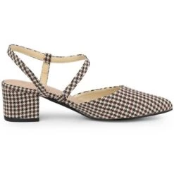 Perphy Houndstooth Printed Pointed Toe Slingback Chunky Heels Mules For Women -Bearpaw Shoes Shop GUEST ee19cefb 8bab 4bb6 99a2 50aca2b8b9d7