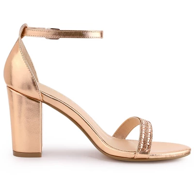 Allegra K Women's Rhinestone Ankle Strap Chunky Sandals 8 Allegra K Women's Rhinestone Ankle Strap Chunky Sandals - Image 6