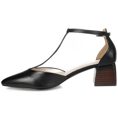 Journee Signature Womens Genuine Leather Cameela Buckle Low Stacked Heel Almond Toe Pumps 3 Journee Signature Womens Genuine Leather Cameela Buckle Low Stacked Heel Almond Toe Pumps