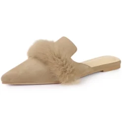 Allegra K Women's Pointed Toe Faux Fur Slip On Flat Slide Mules -Bearpaw Shoes Shop GUEST f1728249 eb77 432b 8551 1c0ee6ae10f6