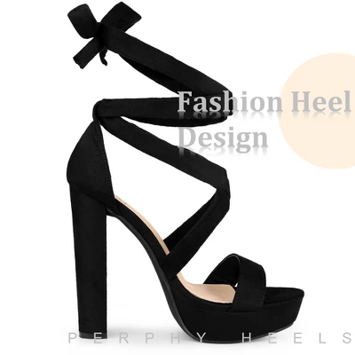 Perphy Platform Lace Up Chunky Heels Sandals For Women 5 Perphy Platform Lace Up Chunky Heels Sandals For Women - Image 3