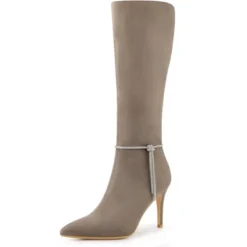 Allegra K Women's Rhinestone Crystal Chain Pointed Toe Stiletto Heels Knee High Boots -Bearpaw Shoes Shop GUEST f351d659 a821 4d93 bf65 902990b6f1ab