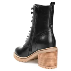 Journee Signature Womens Genuine Leather Malle Round Toe Stacked Combat Booties -Bearpaw Shoes Shop GUEST f3807cf3 ae51 4239 bb85 859db65683ab