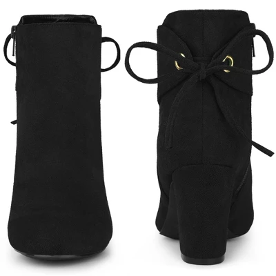 Perphy Women's Round Toe Lace Up Chunky High Heels Ankle Boots 4 Perphy Women's Round Toe Lace Up Chunky High Heels Ankle Boots - Image 2