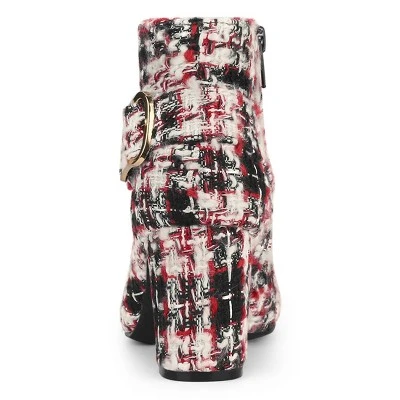 Allegra K Women's Plaid Pointed Toe Chunky Heels Ankle Boots 5 Allegra K Women's Plaid Pointed Toe Chunky Heels Ankle Boots - Image 3